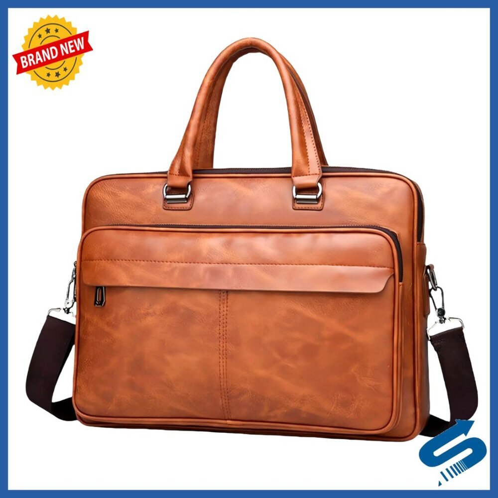 Vintage Leather Laptop Briefcase 16 Inch Messenger Bag Crossbody Shoulder